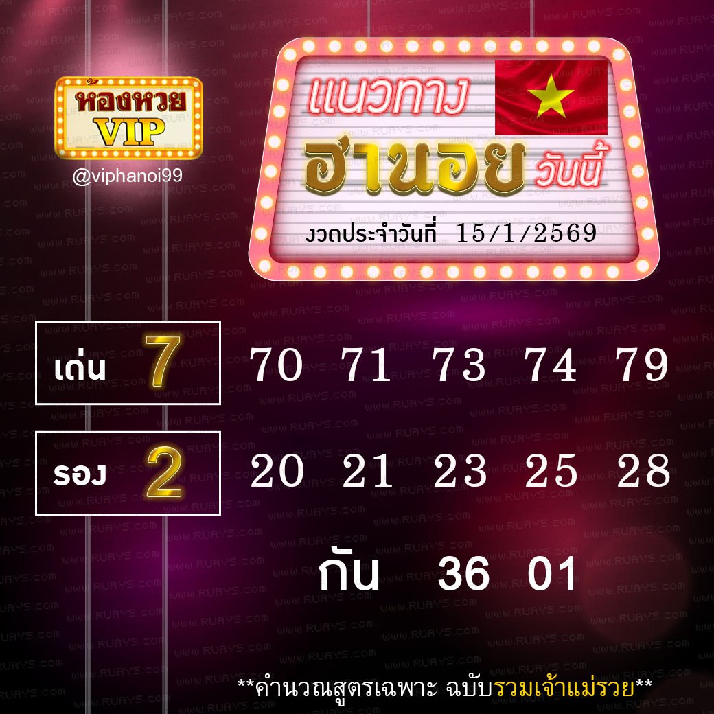 สูตรหวยฮานอยห้องหวย 15/1/69
